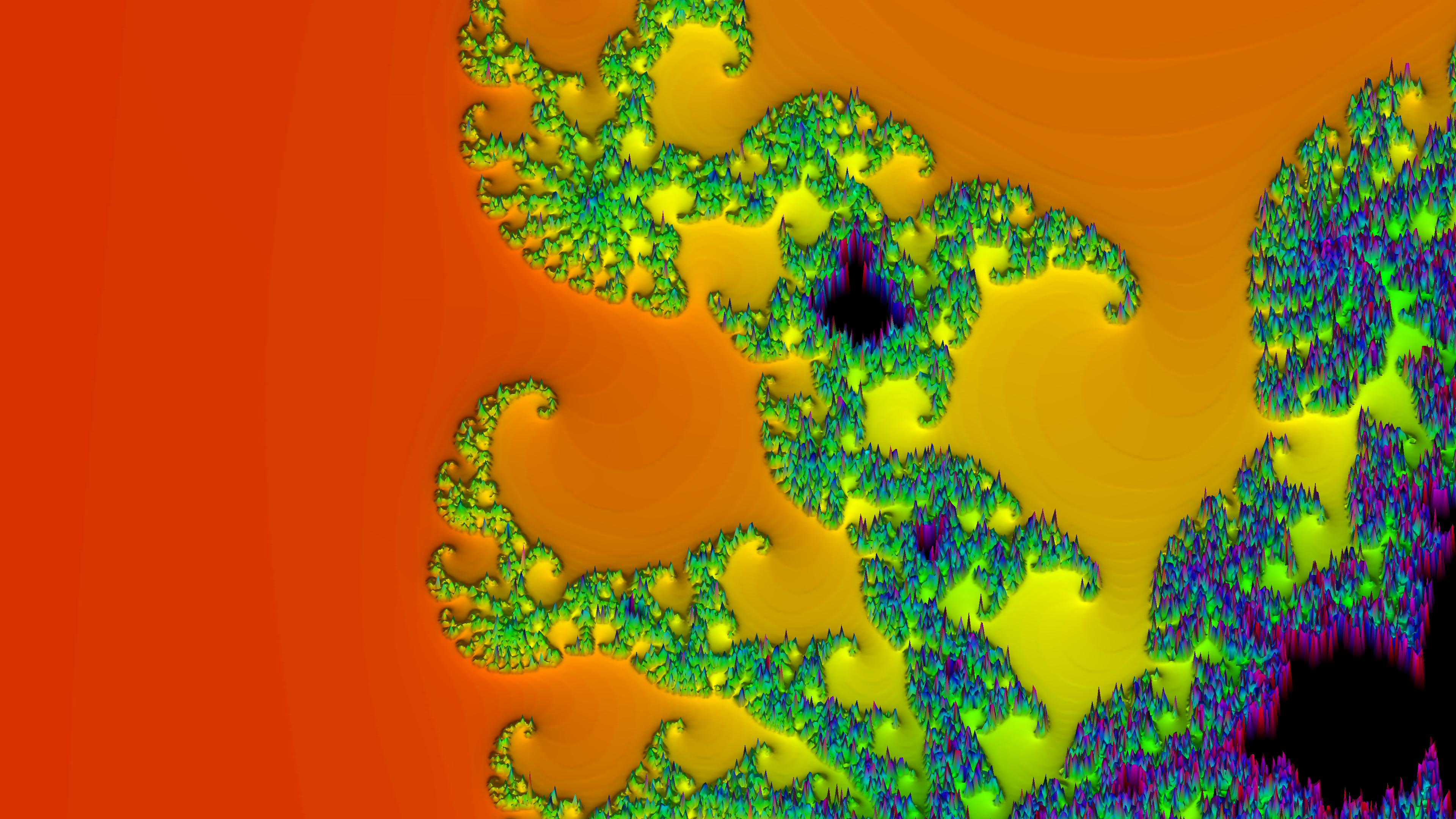 KOBrot Mandelbrot set rendered as a three-dimensional relief landscape