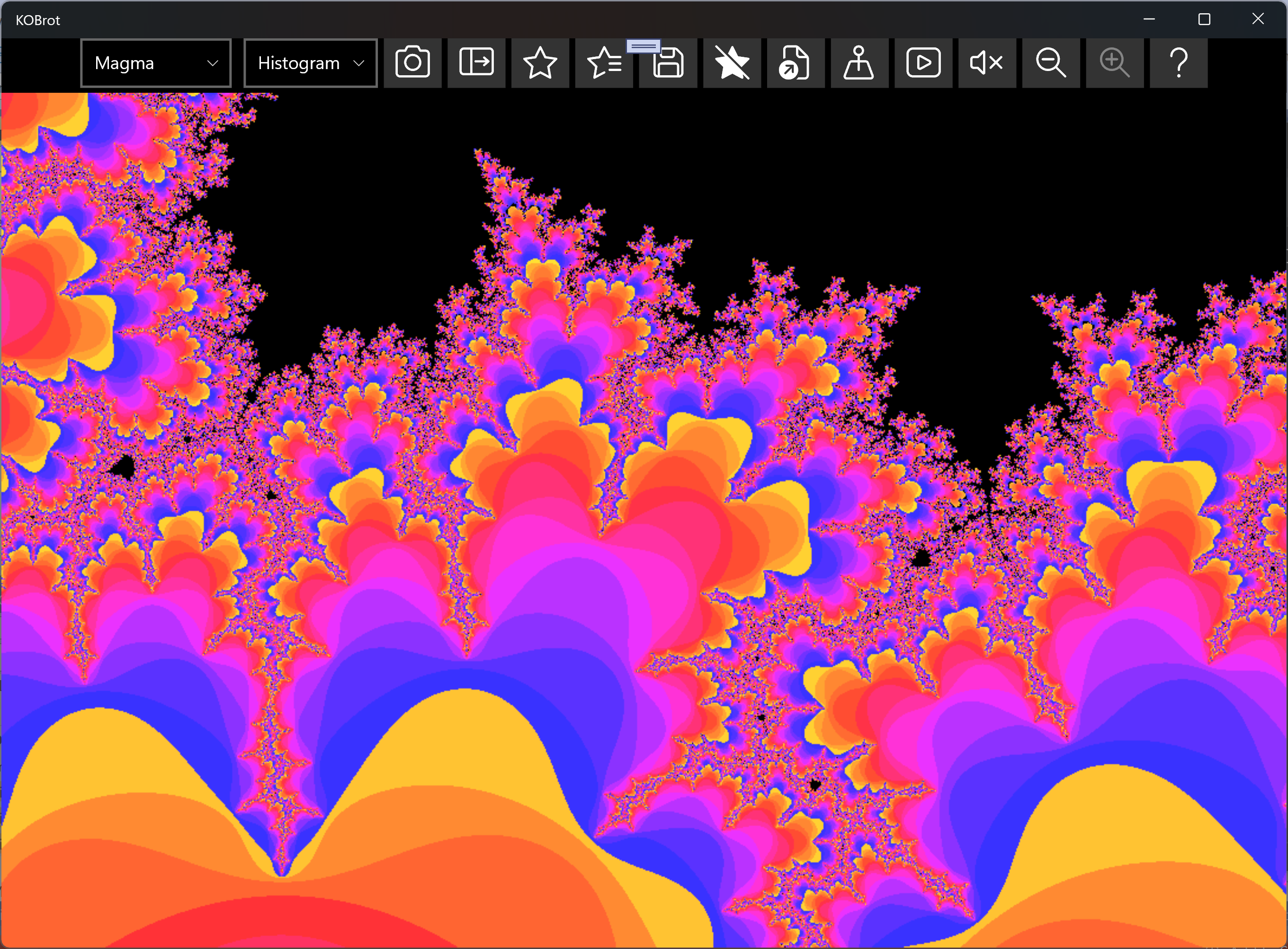 KOBrot Mandelbrot set drawn with the Magma colour map