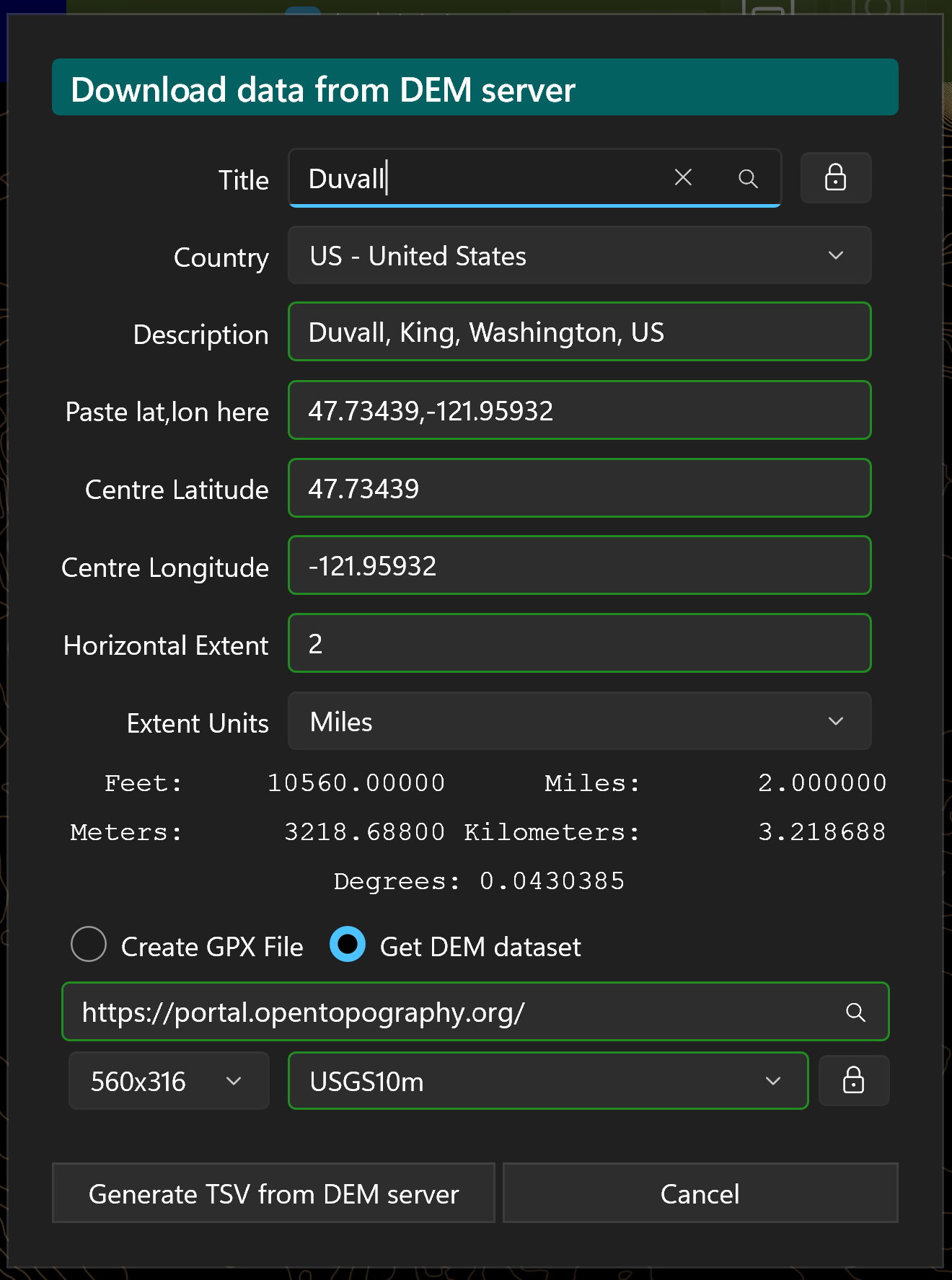 KOContour Create Data dialog