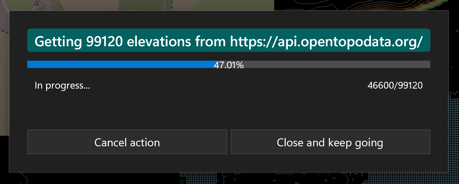 KOContour DEM data download progress dialog