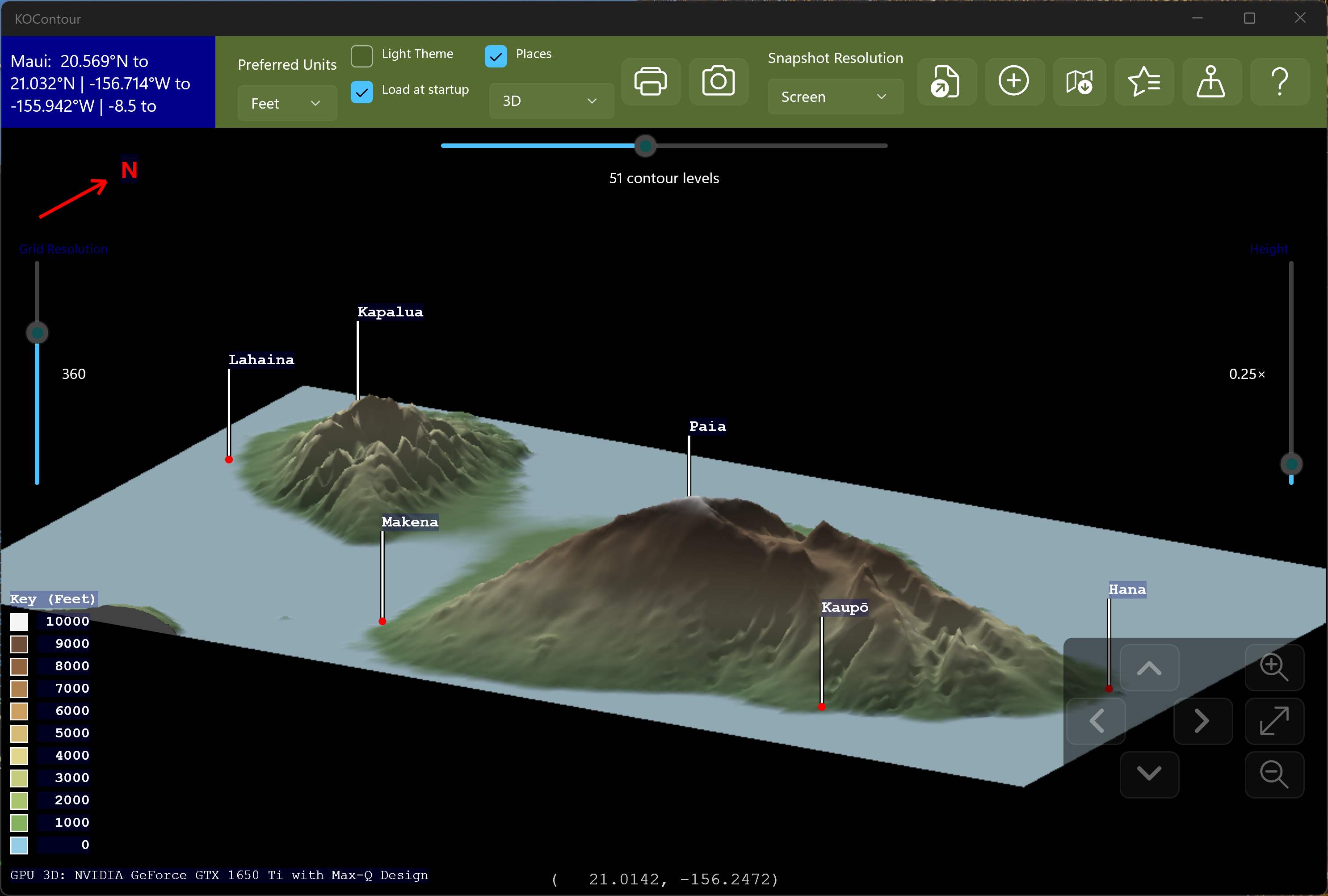 3D shaded relief view of the terrain