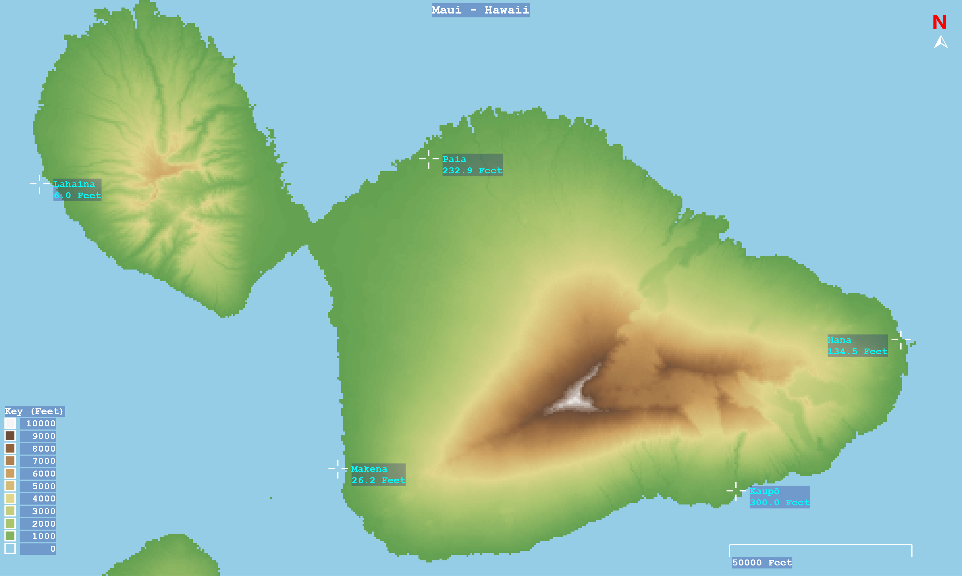 Block-shaded contour map