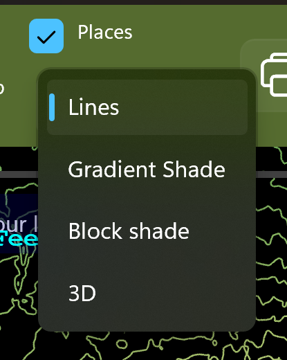 Contour display-mode drop-down (Lines, Gradient Shade, Block shade, 3D)