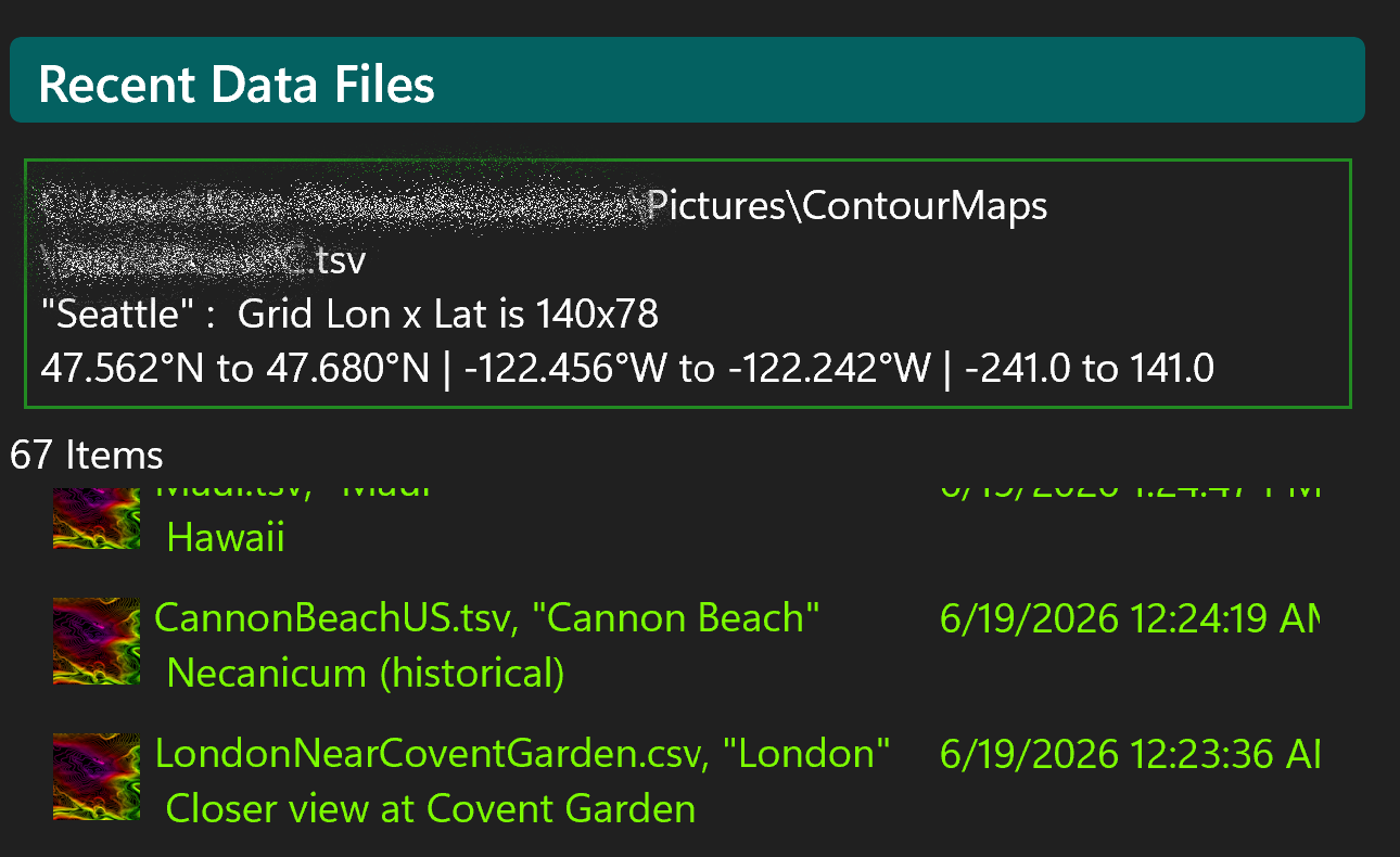 KOContour favourite data files dialog