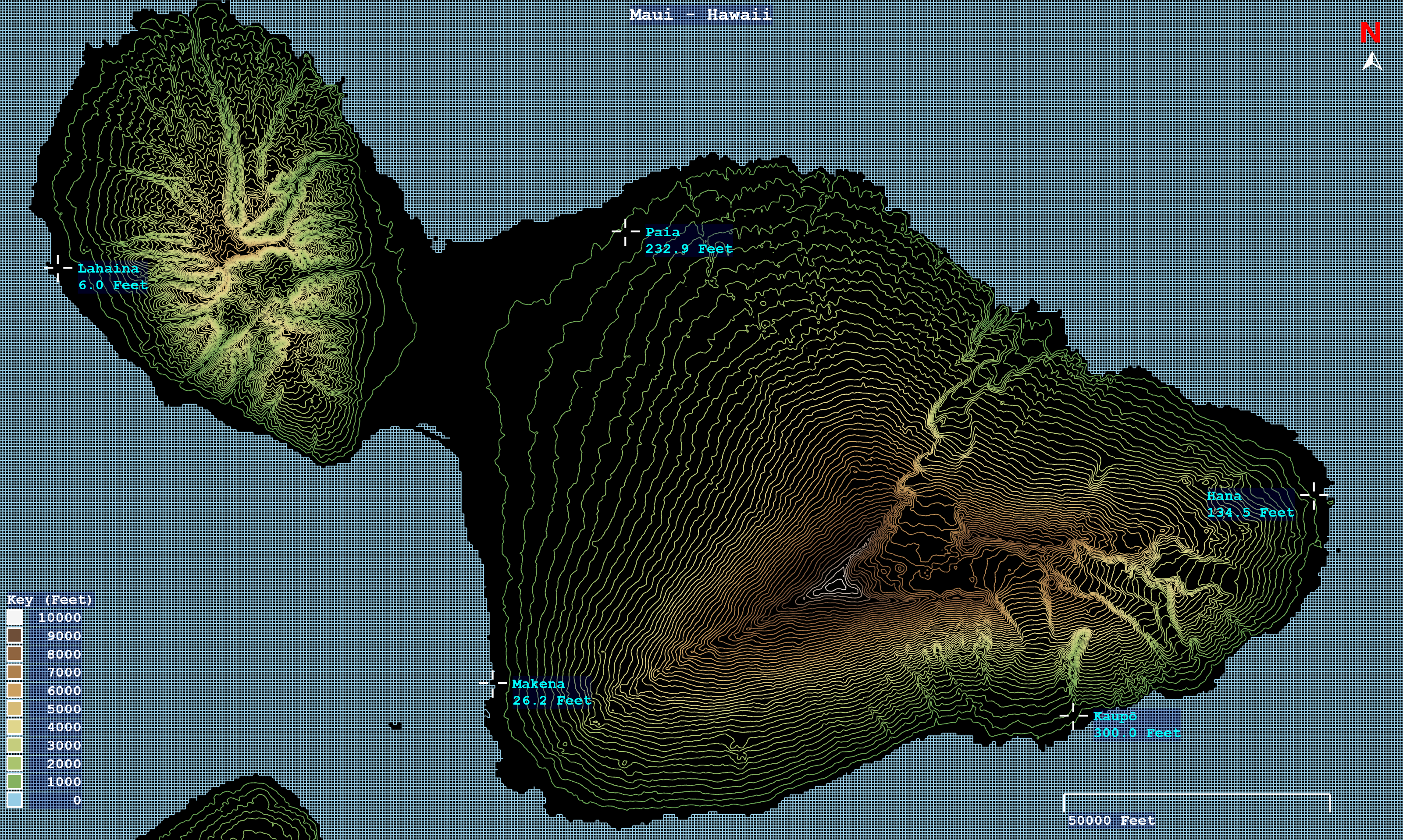 KOContour contour map of Maui