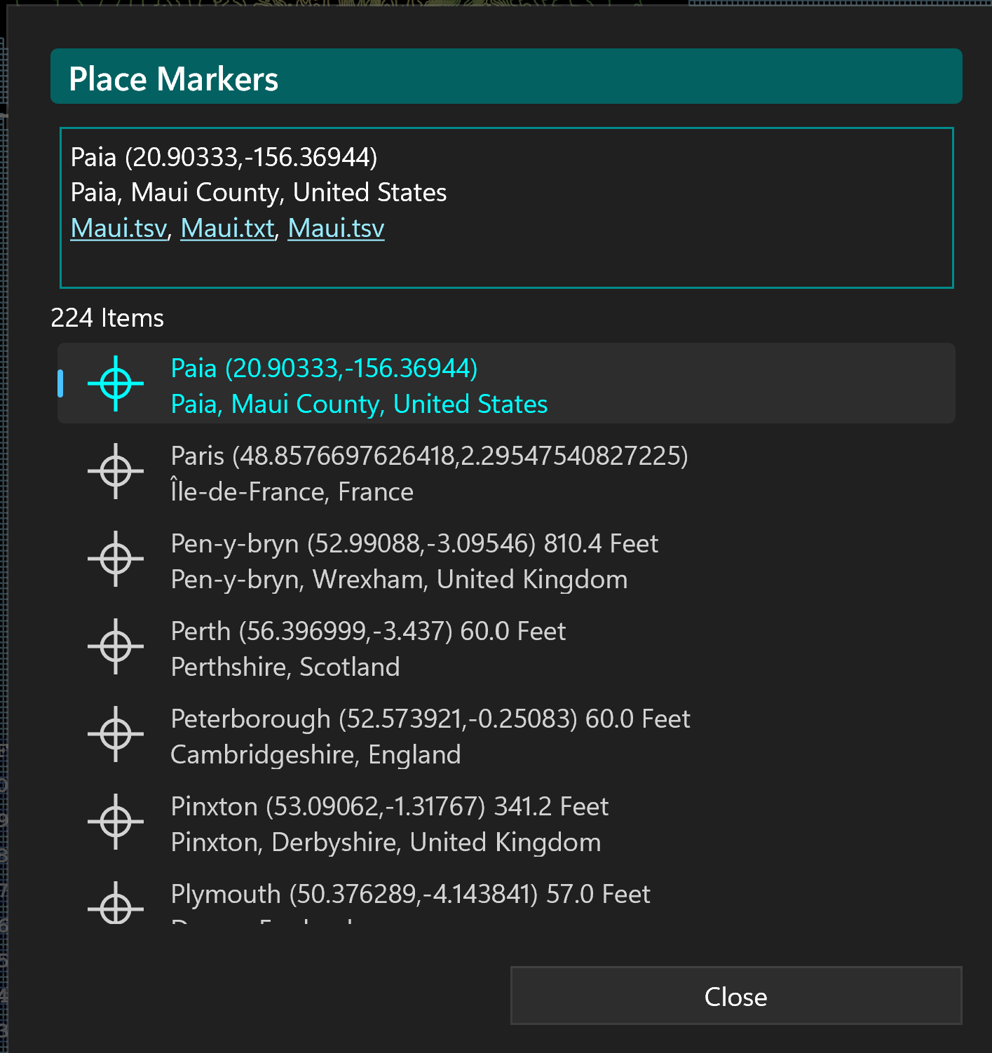 KOContour places list dialog