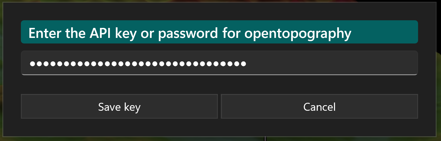 KOContour DEM API key entry
