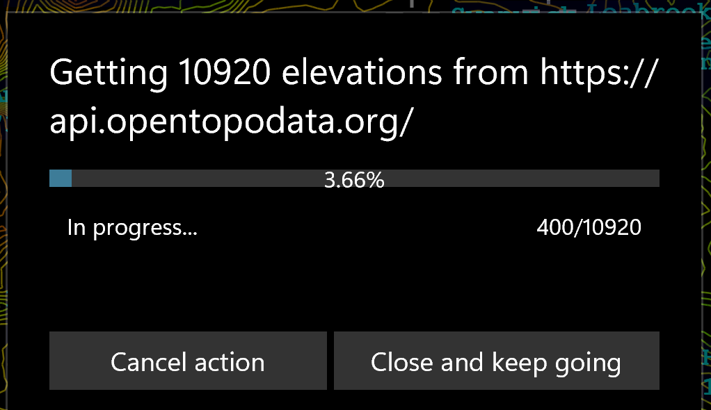 KOContour DEM data download progress dialog