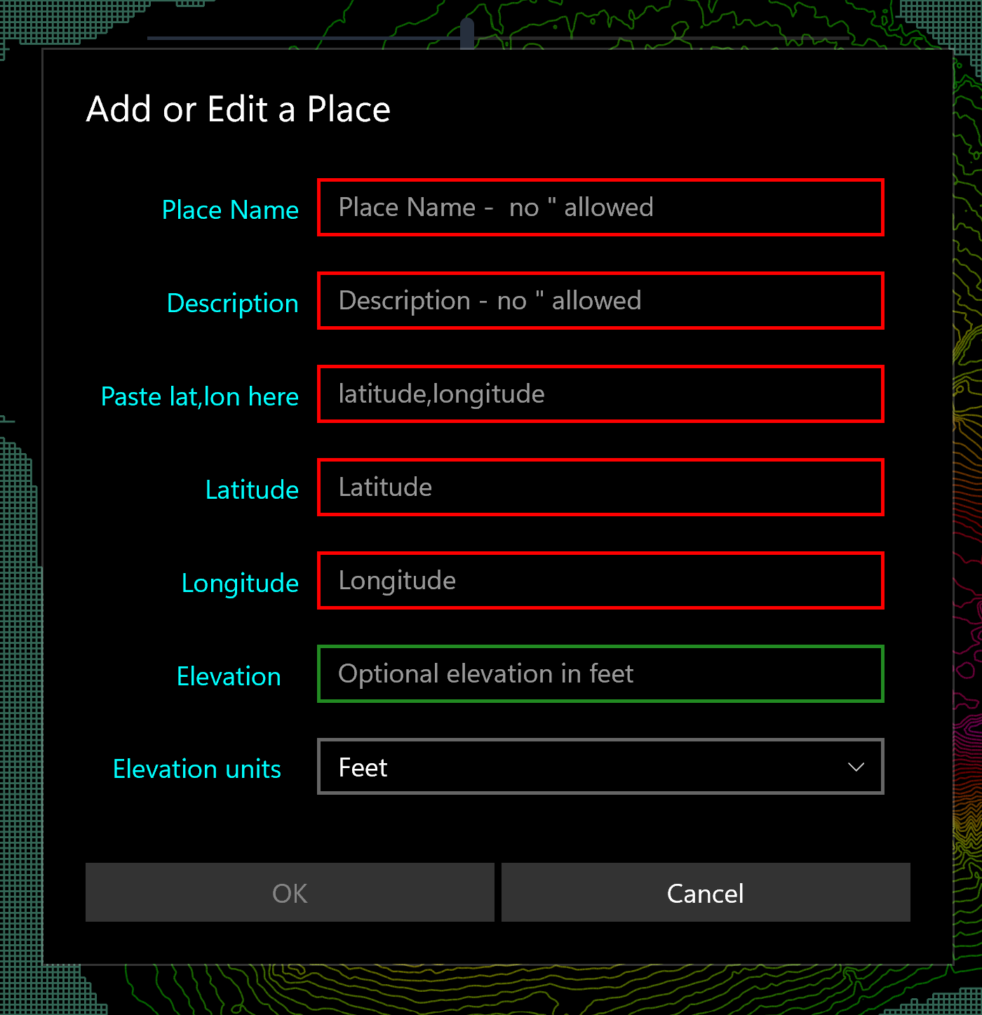Add or Edit a Place dialog for Lahaina