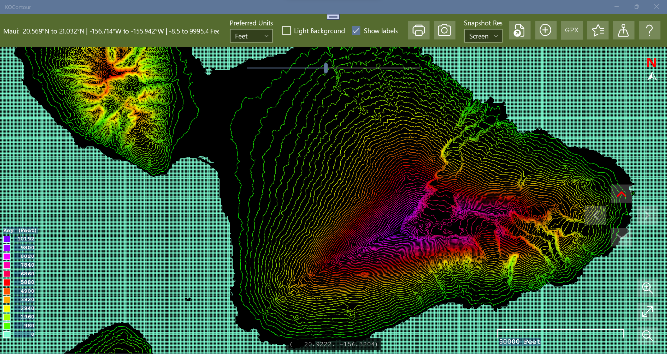 KOContour contour map of Maui